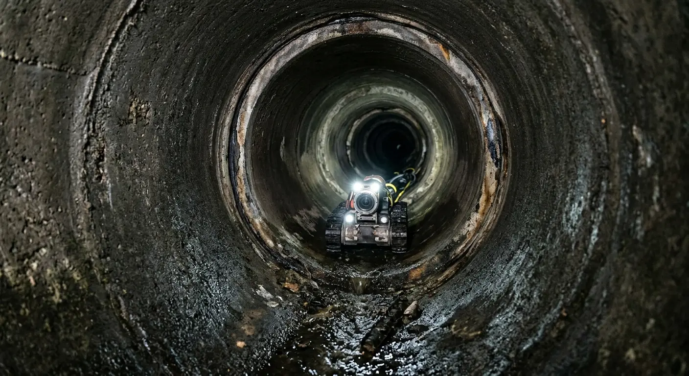 Robotic sewer camera inspecting pipe interior for Sewer Line Cleaning in Ramona